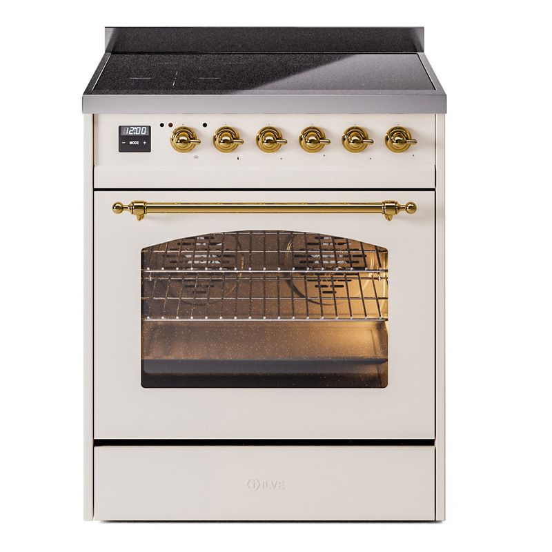 ILVE UPI304NMPAWG Nostalgie II 30 inch Induction Range (Triple Glass Door, Antique White, Brass)