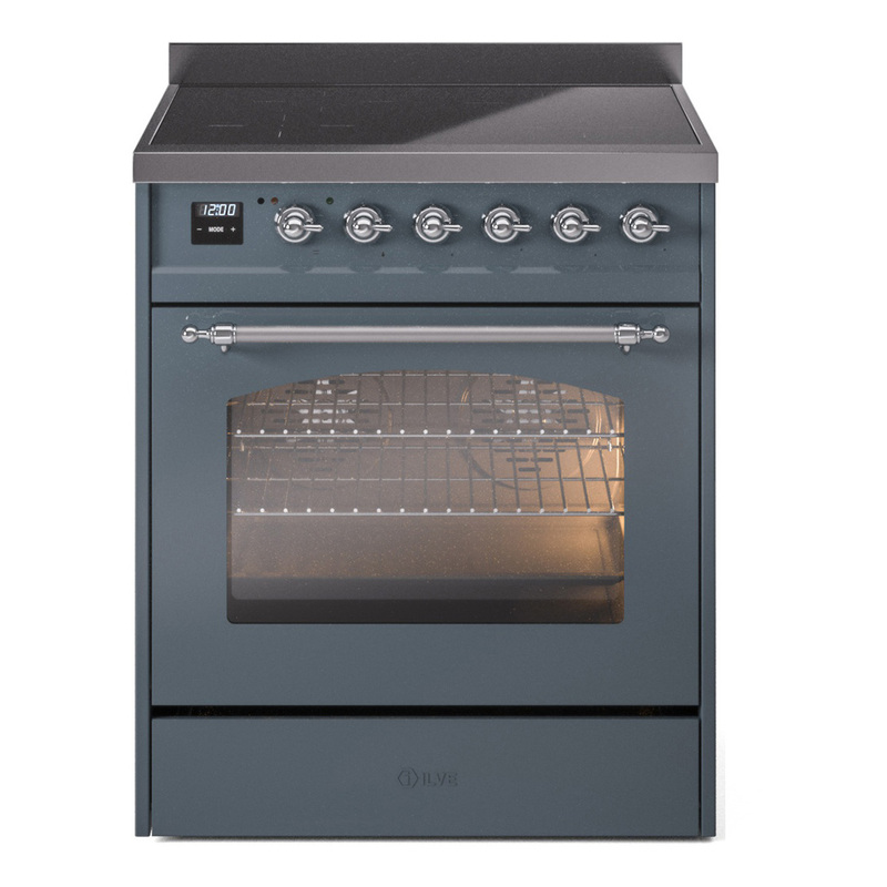 ILVE UPI304NMPBGC Nostalgie II 30 inch Induction Range (Triple Glass Door, Blue Grey, Chrome)
