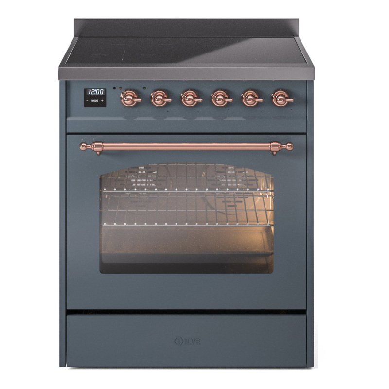 ILVE UPI304NMPBGP Nostalgie II 30 inch Induction Range (Triple Glass Door, Blue Grey, Copper)