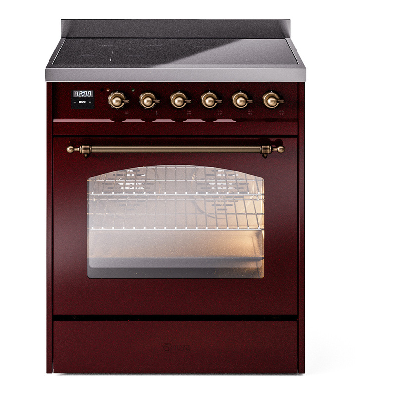 ILVE UPI304NMPBUB Nostalgie II 30 inch Induction Range (Triple Glass Door, Burgundy, Burnished)