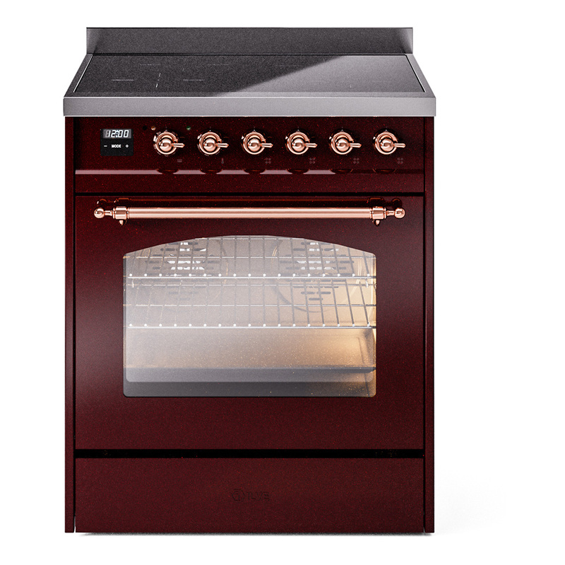ILVE UPI304NMPBUP Nostalgie II 30 inch Induction Range (Triple Glass Door, Burgundy, Copper)