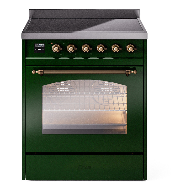 ILVE UPI304NMPEGB Nostalgie II 30 inch Induction Range (Triple Glass Door, Emerald Green, Burnished)