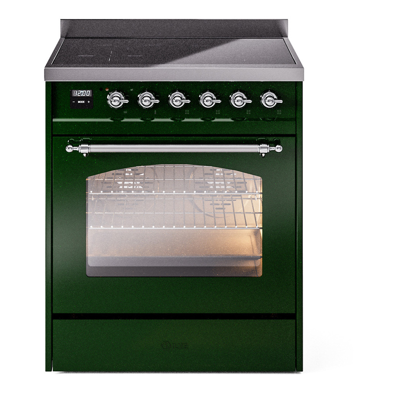 ILVE UPI304NMPEGC Nostalgie II 30 inch Induction Range (Triple Glass Door, Emerald Green, Chrome)