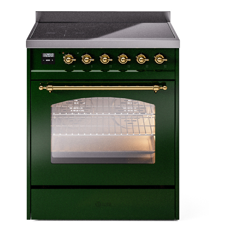 ILVE UPI304NMPEGG Nostalgie II 30 inch Induction Range (Triple Glass Door, Emerald Green, Brass)