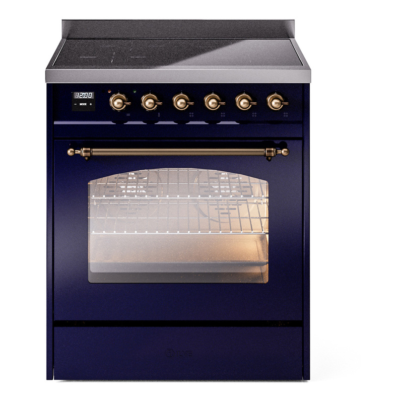 ILVE UPI304NMPMBB Nostalgie II 30 inch Induction Range (Triple Glass Door, Midnight Blue, Burnished)