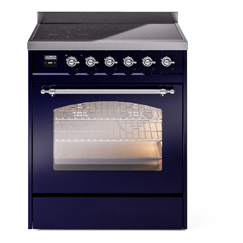 ILVE UPI304NMPMBC Nostalgie II 30 inch Induction Range (Triple Glass Door, Midnight Blue, Chrome)