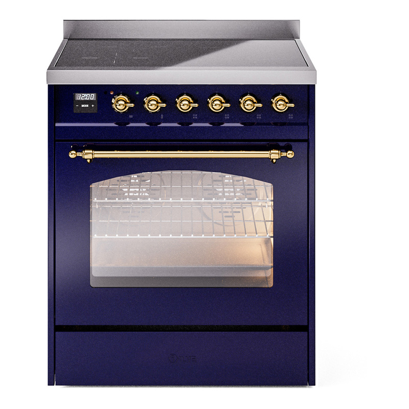 ILVE UPI304NMPMBG Nostalgie II 30 inch Induction Range (Triple Glass Door, Midnight Blue, Brass)