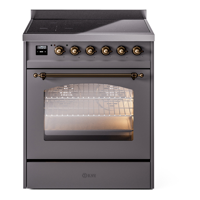ILVE UPI304NMPMGB Nostalgie II 30 inch Induction Range (Triple Glass Door, Graphite Matte, Burnished)