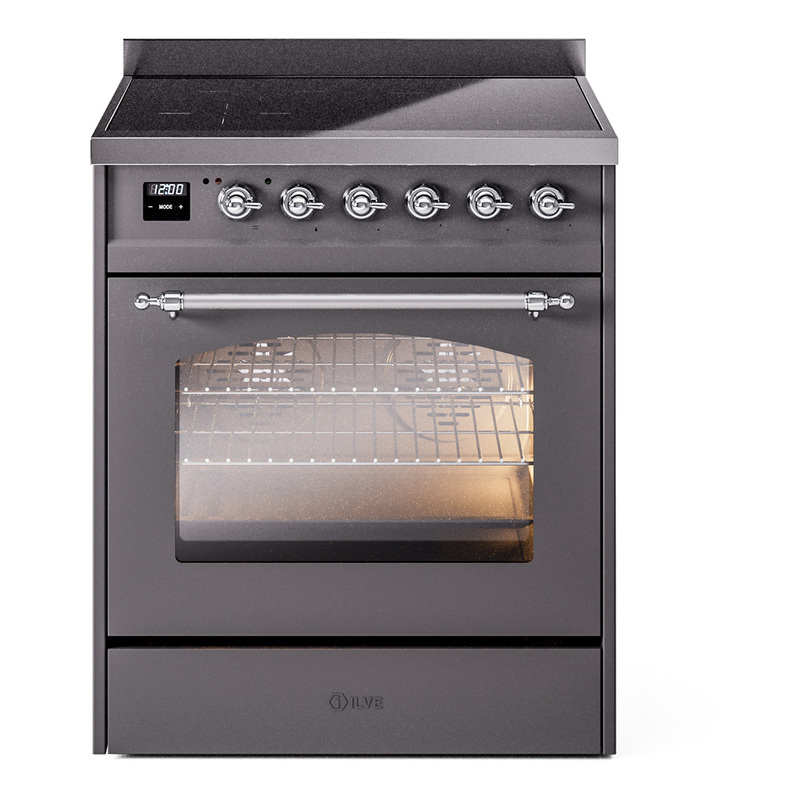 ILVE UPI304NMPMGC Nostalgie II 30 inch Induction Range (Triple Glass Door, Graphite Matte, Chrome)