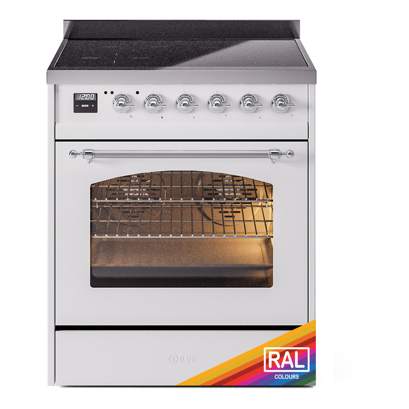ILVE UPI304NMPRAC Nostalgie II 30 inch Induction Range (Triple Glass Door, RAL, Chrome)
