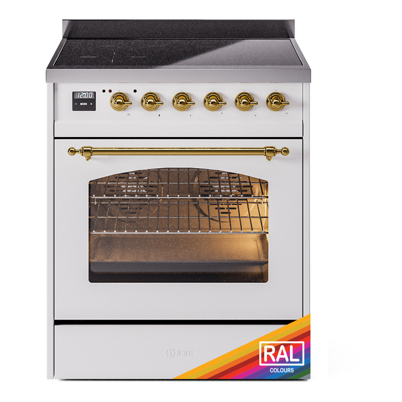ILVE UPI304NMPRAG Nostalgie II 30 inch Induction Range (Triple Glass Door, RAL, Brass)