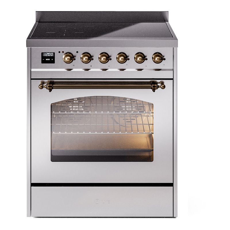ILVE UPI304NMPSSB Nostalgie II 30 inch Induction Range (Triple Glass Door, Stainless Steel, Burnished)