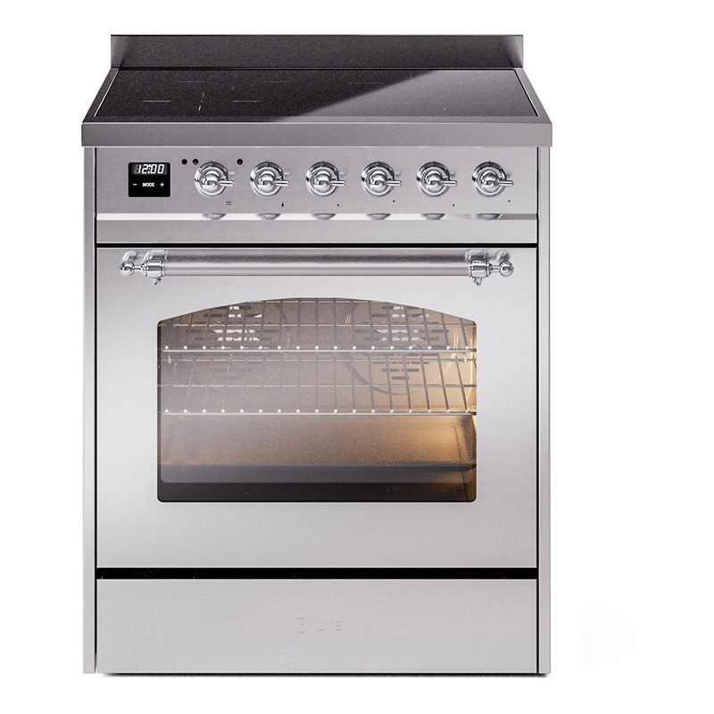 ILVE UPI304NMPSSC Nostalgie II 30 inch Induction Range (Triple Glass Door, Stainless Steel, Chrome)