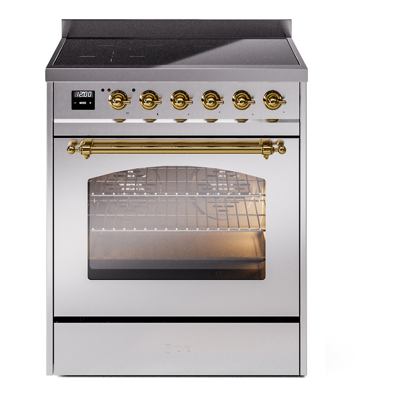 ILVE UPI304NMPSSG Nostalgie II 30 inch Induction Range (Triple Glass Door, Stainless Steel, Brass)
