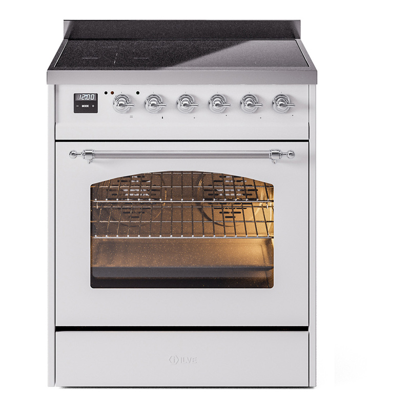 ILVE UPI304NMPWHC Nostalgie II 30 inch Induction Range (Triple Glass Door, White, Chrome)