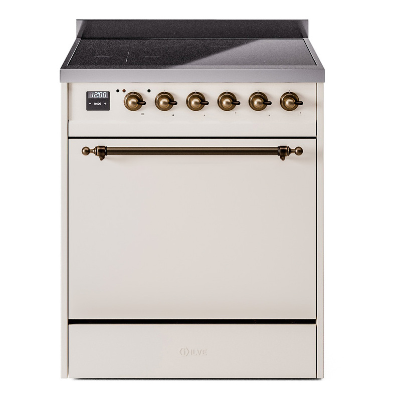 ILVE UPI304QNMPAWB Nostalgie II 30 inch Induction Range (Solid Door, Antique White, Burnished)