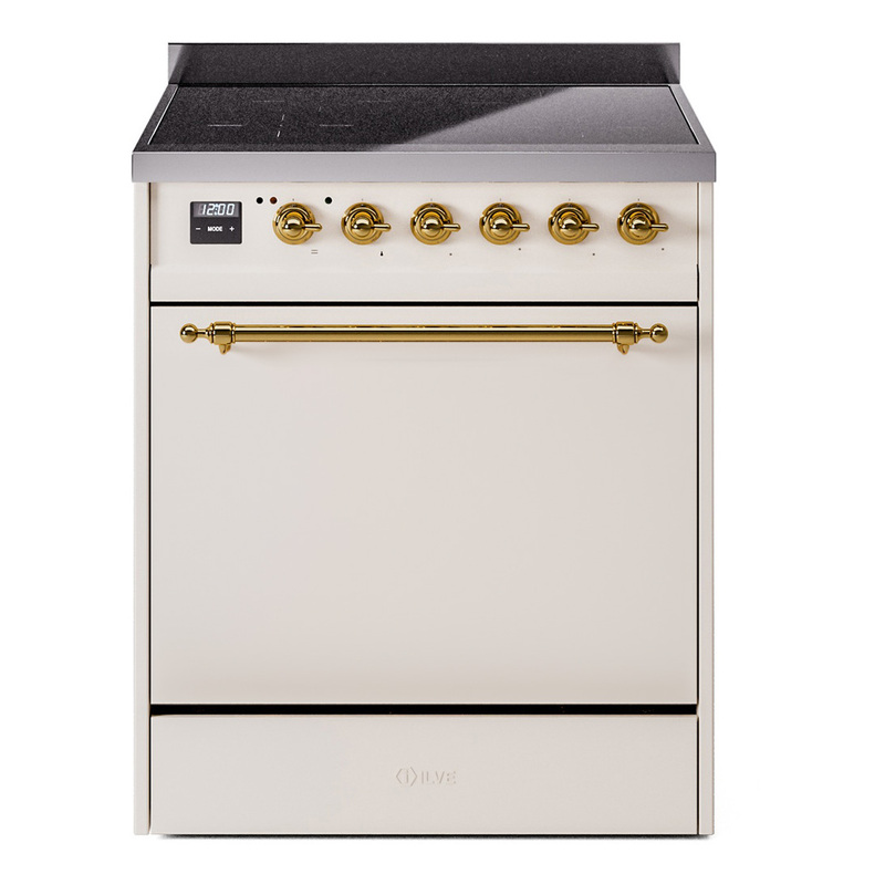 ILVE UPI304QNMPAWG Nostalgie II 30 inch Induction Range (Solid Door, Antique White, Brass)