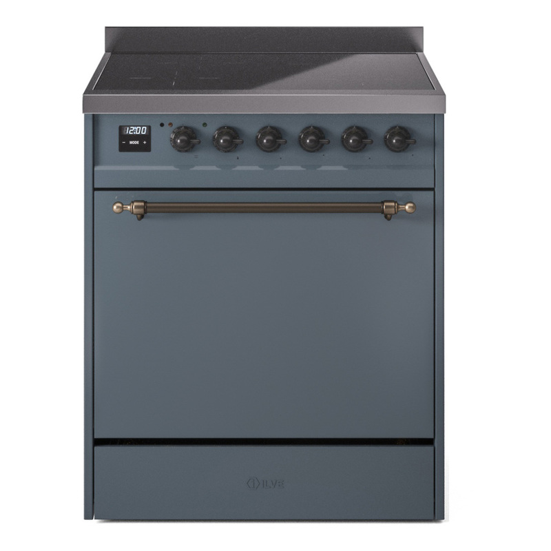 ILVE UPI304QNMPBGB Nostalgie II 30 inch Induction Range (Solid Door, Blue Grey, Burnished)