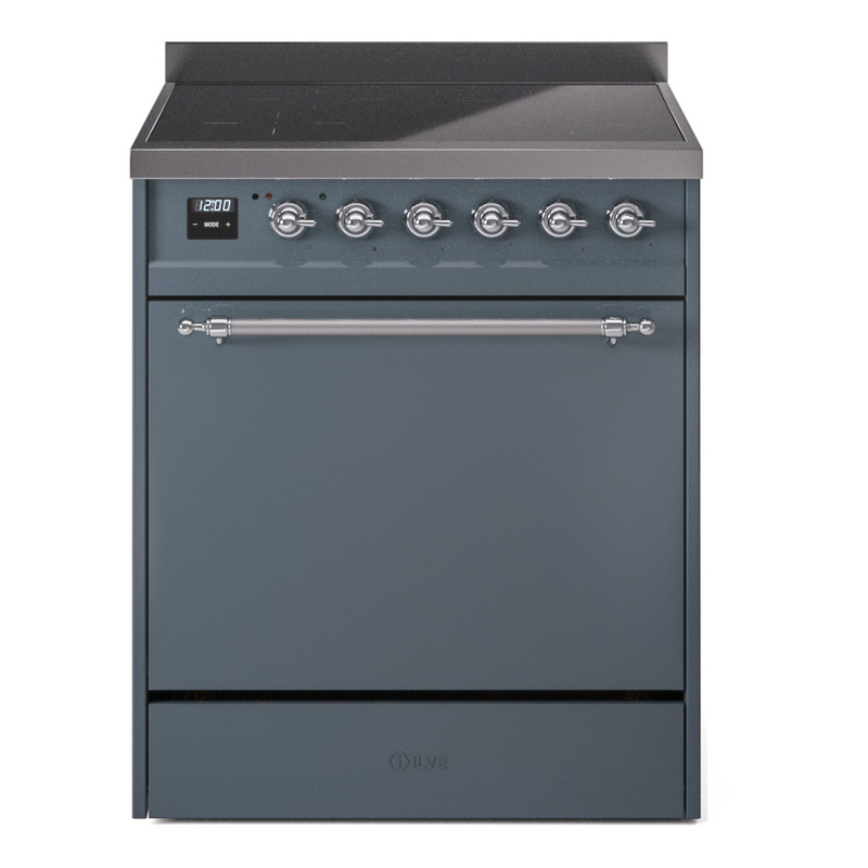 ILVE UPI304QNMPBGC Nostalgie II 30 inch Induction Range (Solid Door, Blue Grey, Chrome)