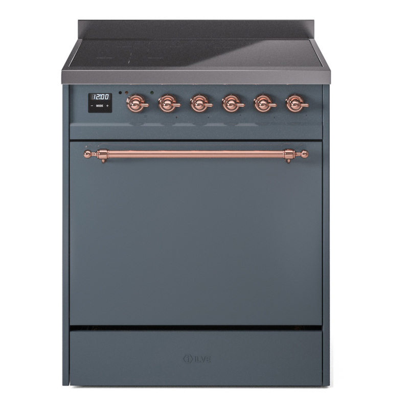 ILVE UPI304QNMPBGP Nostalgie II 30 inch Induction Range (Solid Door, Blue Grey, Copper)