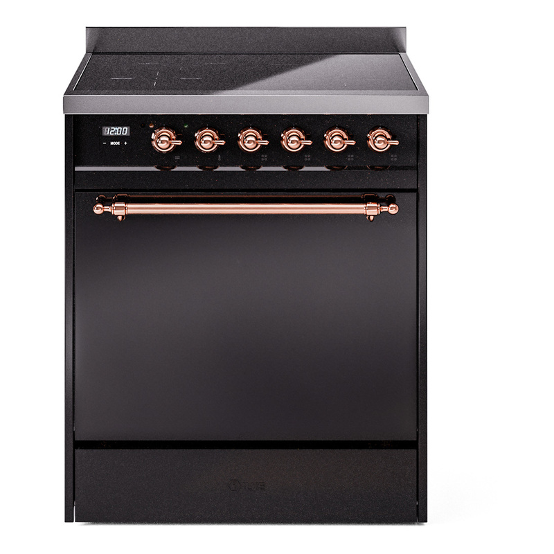 ILVE UPI304QNMPBKP Nostalgie II 30 inch Induction Range (Solid Door, Glossy Black, Copper)