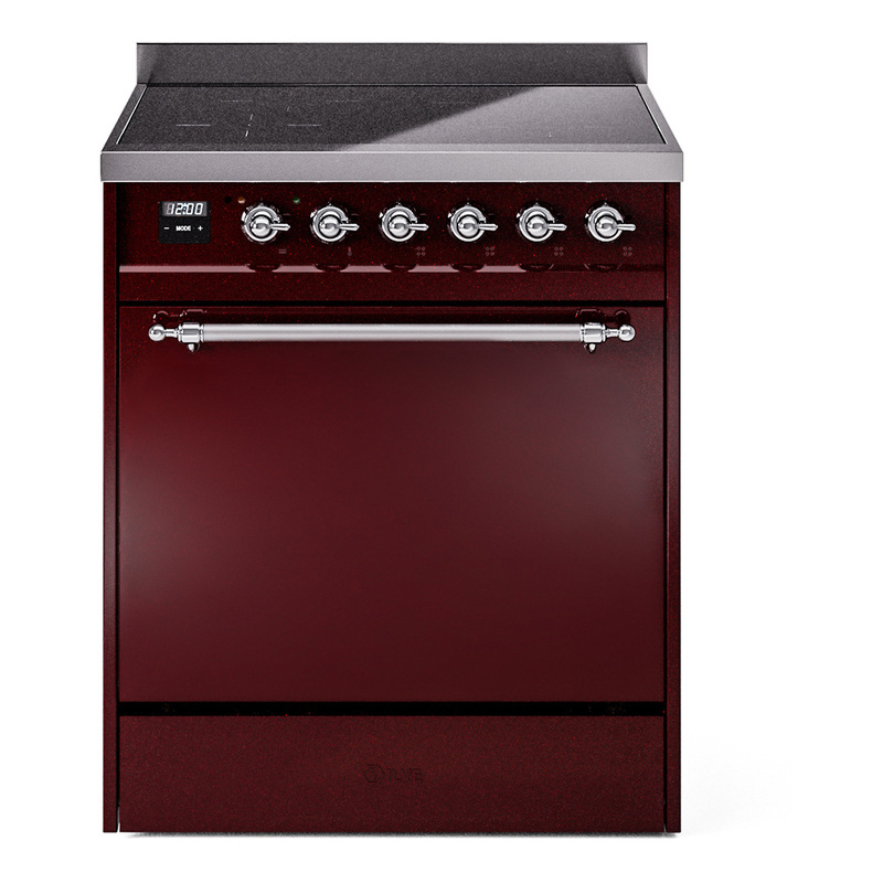 ILVE UPI304QNMPBUC Nostalgie II 30 inch Induction Range (Solid Door, Burgundy, Chrome)