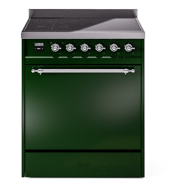 ILVE UPI304QNMPEGC Nostalgie II 30 inch Induction Range (Solid Door, Emerald Green, Chrome)