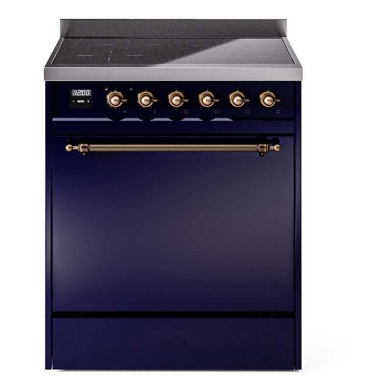 ILVE UPI304QNMPMBB Nostalgie II 30 inch Induction Range (Solid Door, Midnight Blue, Burnished)