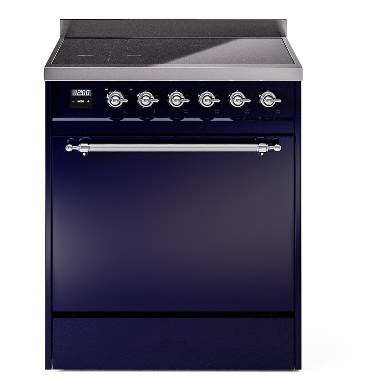 ILVE UPI304QNMPMBC Nostalgie II 30 inch Induction Range (Solid Door, Midnight Blue, Chrome)