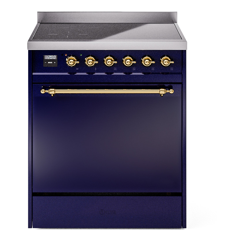 ILVE UPI304QNMPMBG Nostalgie II 30 inch Induction Range (Solid Door, Midnight Blue, Brass)