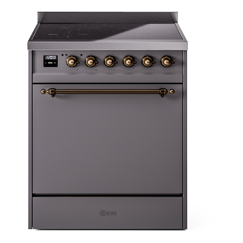 ILVE UPI304QNMPMGB Nostalgie II 30 inch Induction Range (Solid Door, Graphite Matte, Burnished)