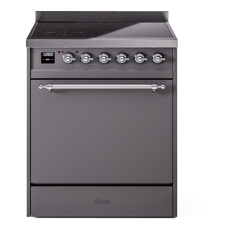ILVE UPI304QNMPMGC Nostalgie II 30 inch Induction Range (Solid Door, Graphite Matte, Chrome)