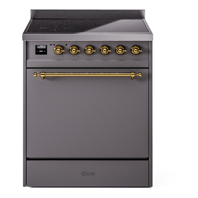 ILVE UPI304QNMPMGG Nostalgie II 30 inch Induction Range (Solid Door, Graphite Matte, Brass)