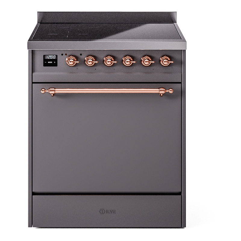 ILVE UPI304QNMPMGP Nostalgie II 30 inch Induction Range (Solid Door, Graphite Matte, Copper)