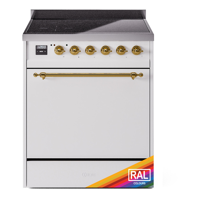 ILVE UPI304QNMPRAG Nostalgie II 30 inch Induction Range (Solid Door, RAL, Brass)