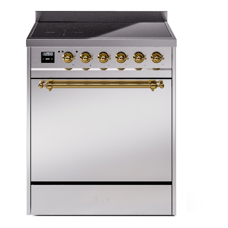 ILVE UPI304QNMPSSG Nostalgie II 30 inch Induction Range (Solid Door, Stainless Steel, Brass)