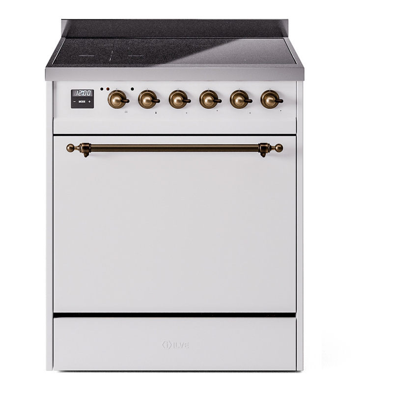 ILVE UPI304QNMPWHB Nostalgie II 30 inch Induction Range (Solid Door, White, Burnished)