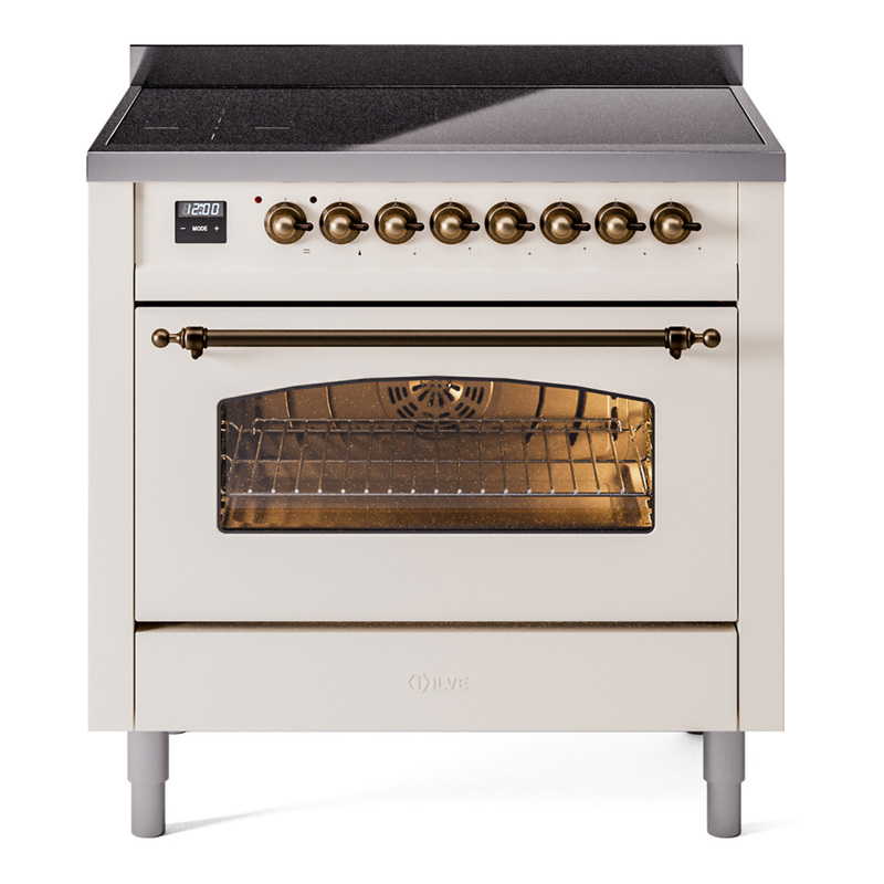 ILVE UPI366NMPAWB Nostalgie II 36 inch Induction Range (Triple Glass Door, Antique White, Burnished)