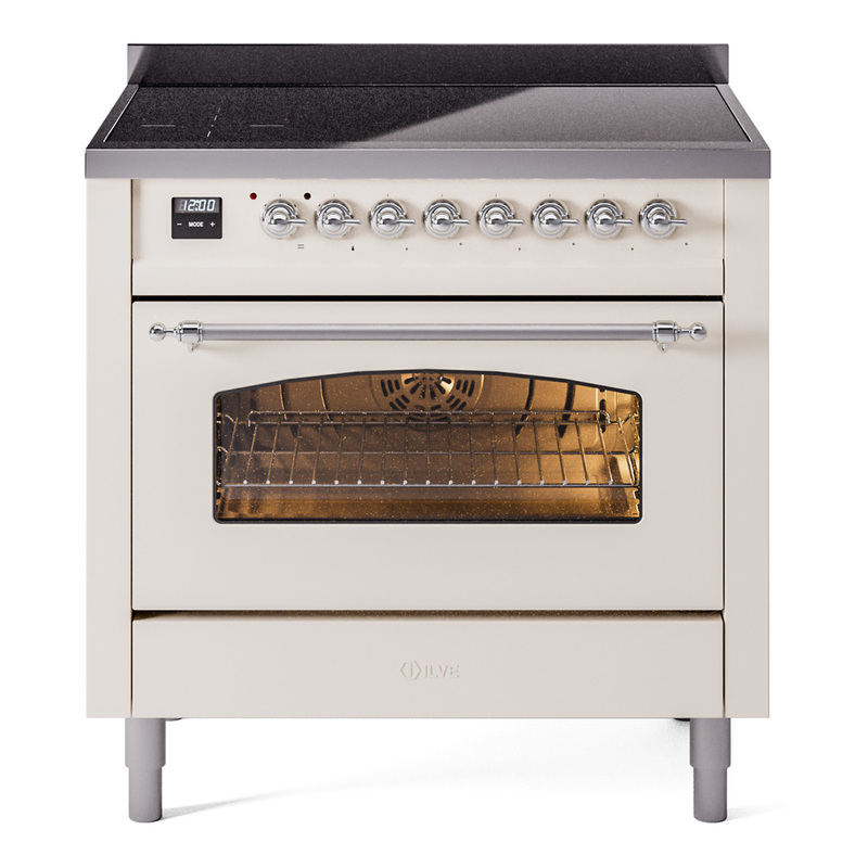 ILVE UPI366NMPAWC Nostalgie II 36 inch Induction Range (Triple Glass Door, Antique White, Chrome)