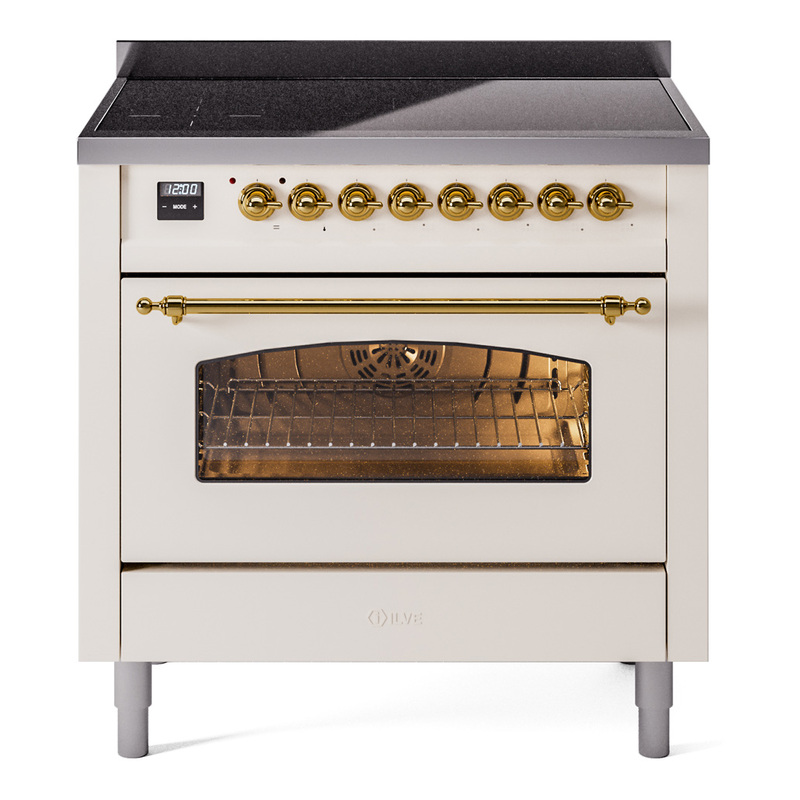 ILVE UPI366NMPAWG Nostalgie II 36 inch Induction Range (Triple Glass Door, Antique White, Brass)