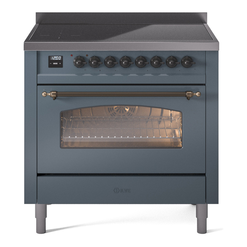 ILVE UPI366NMPBGB Nostalgie II 36 inch Induction Range (Triple Glass Door, Blue Grey, Burnished)