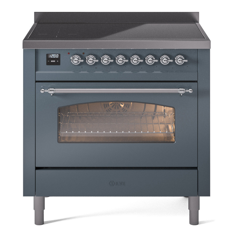 ILVE UPI366NMPBGC Nostalgie II 36 inch Induction Range (Triple Glass Door, Blue Grey, Chrome)