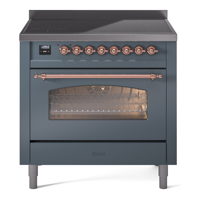 ILVE UPI366NMPBGP Nostalgie II 36 inch Induction Range (Triple Glass Door, Blue Grey, Copper)