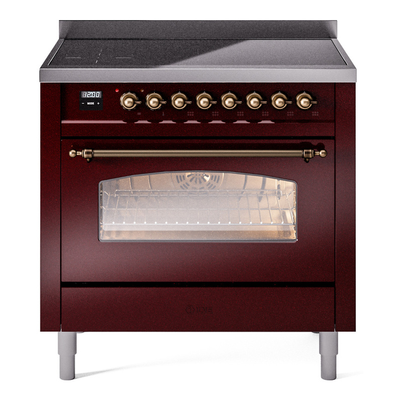 ILVE UPI366NMPBUB Nostalgie II 36 inch Induction Range (Triple Glass Door, Burgundy, Burnished)