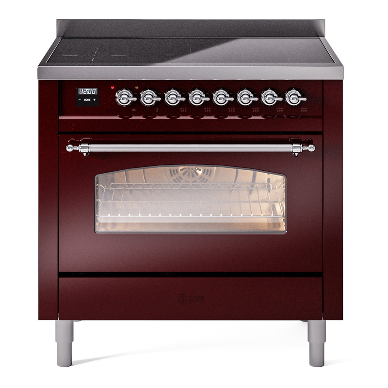ILVE UPI366NMPBUC Nostalgie II 36 inch Induction Range (Triple Glass Door, Burgundy, Chrome)
