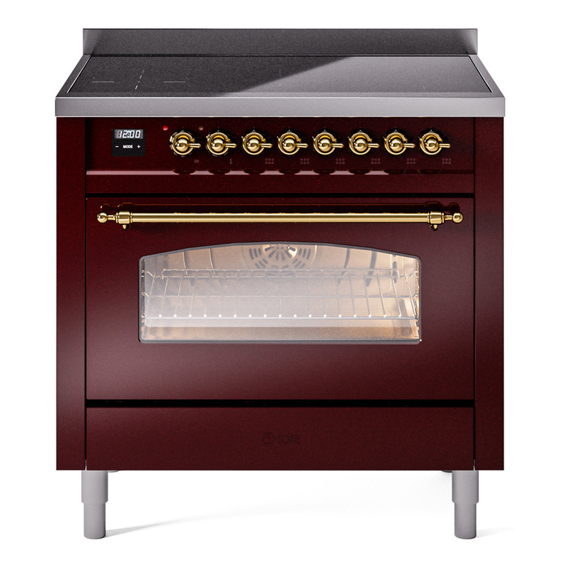 ILVE UPI366NMPBUG Nostalgie II 36 inch Induction Range (Triple Glass Door, Burgundy, Brass)