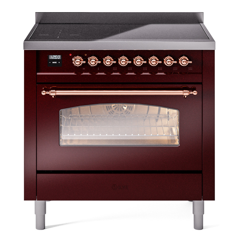 ILVE UPI366NMPBUP Nostalgie II 36 inch Induction Range (Triple Glass Door, Burgundy, Copper)