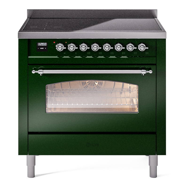 ILVE UPI366NMPEGC Nostalgie II 36 inch Induction Range (Triple Glass Door, Emerald Green, Chrome)