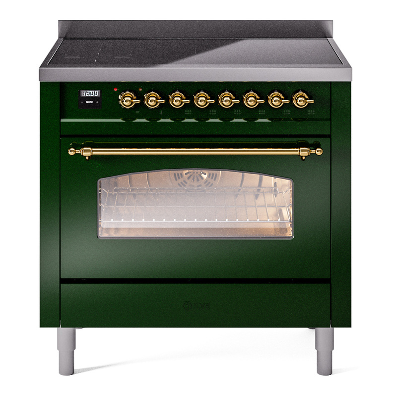 ILVE UPI366NMPEGG Nostalgie II 36 inch Induction Range (Triple Glass Door, Emerald Green, Brass)