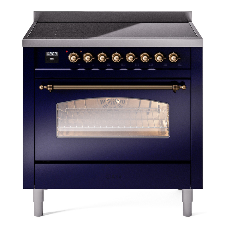 ILVE UPI366NMPMBB Nostalgie II 36 inch Induction Range (Triple Glass Door, Midnight Blue, Burnished)